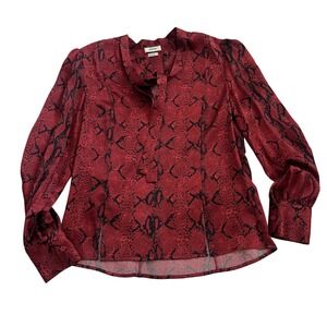 JASON‎ WU 100% Silk Red Snakeskin Print Blouse| Red Tie-Neck Long Sleeve